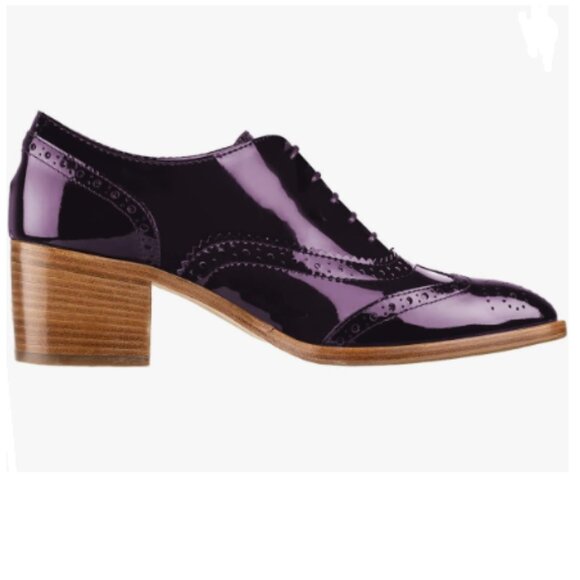 FOWT Purple Perforated Lace-Up Oxfords Almond Toe Mid Chunky Heel Brogues Shoes - Picture 1 of 8